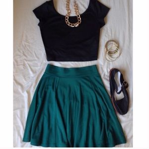H&M dark green skater skirt